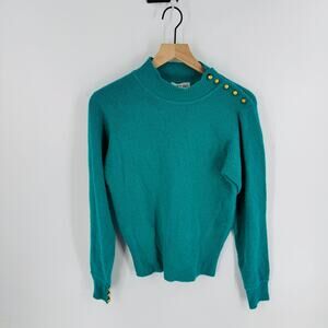 Vintage Victoria Jones Lambswool Angora Mock Neck Gold Buttons Sweater Small